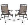 Set of 2 Patio Folding Chairs Sling Portable Dining Chair Set with Armrest