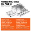VEVOR Socket Set, 1/4" and 3/8" Drive Socket and Ratchet Set, 6-Point Socket Opening, 106 Pcs Tool Set SAE and Metric, Deep and Standard Sockets