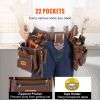 VEVOR Tool Belt, 22 Pockets, Adjust from 29 Inches to 54 Inches, Premium PU Heavy Duty Tool Pouch Bag, Detachable Tool Bag for Electrician, Carpenter